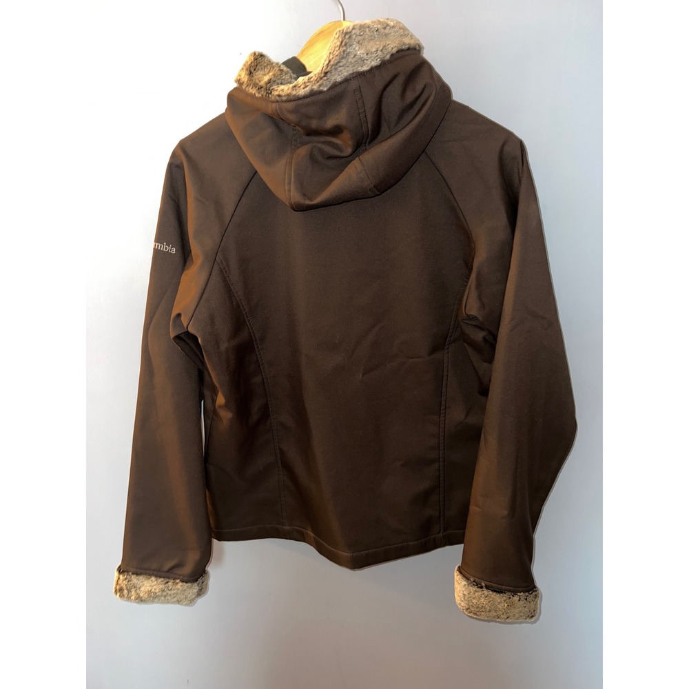 Columbia Womens Brown Softshell Hooded Jacket Faux Fur Lined Full Zip Size Large - Picture 3 of 4